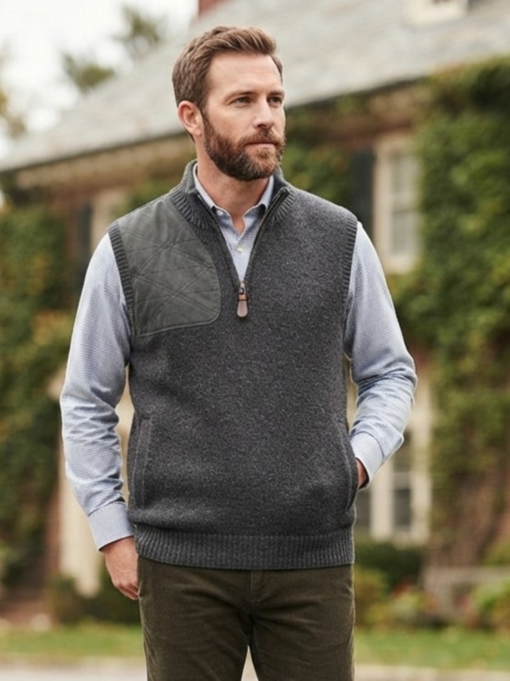 Vintage Orvis Wool Shooting Vest Mens Sz L | Charcoal Quarter-Zip